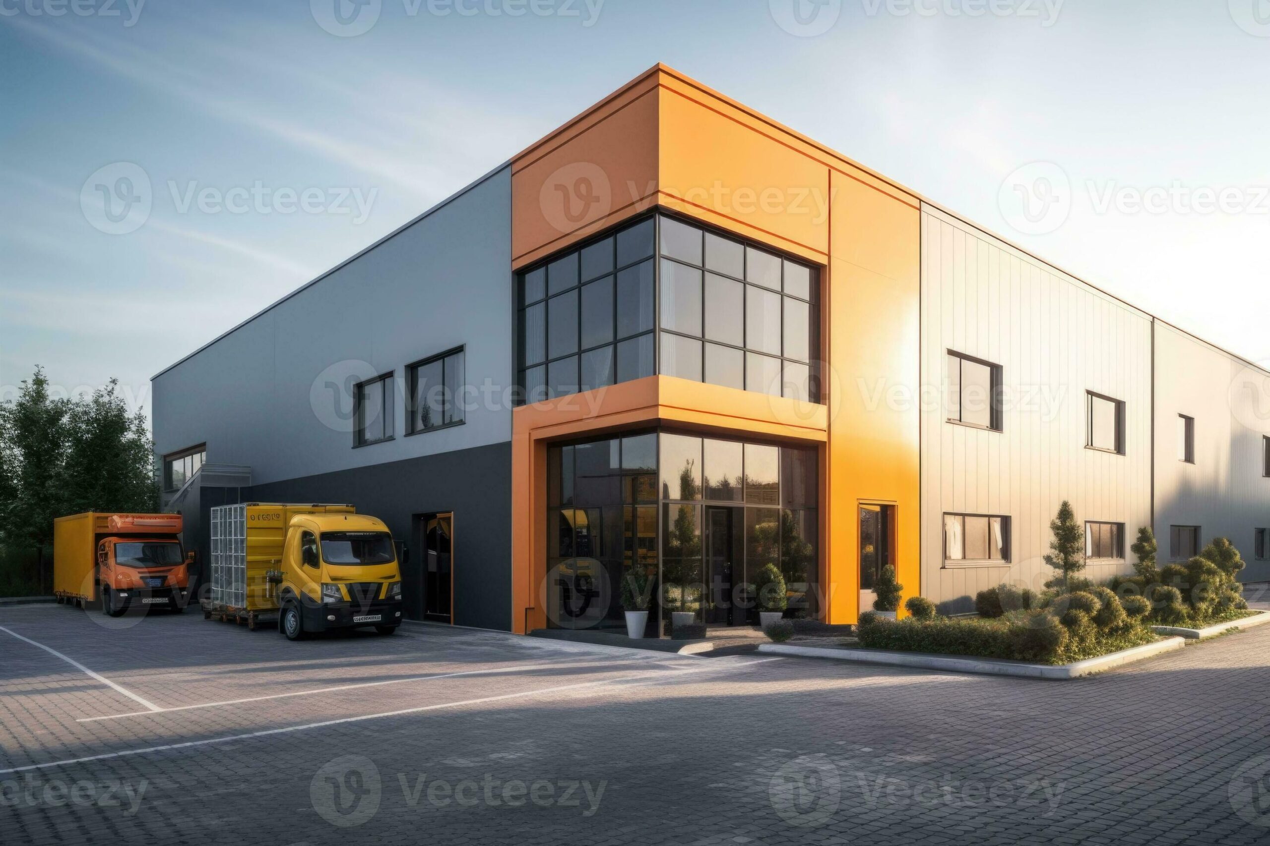 exterior-of-a-warehouse-with-an-office-unit-large-industrial-or-commercial-buildings-generative-ai-photo